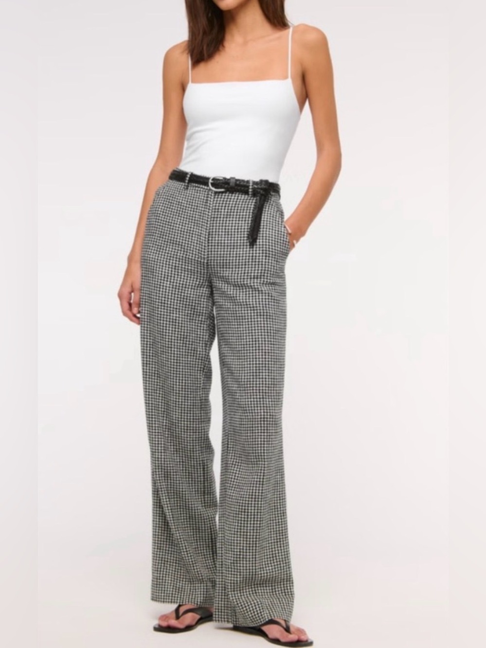 Abercrombie & Fitch - High-Waist Wide-Leg Black/White Gingham Pants